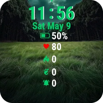 Dark Sky Green Field Trees Garmin watch face preview