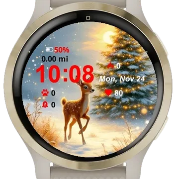 Deer Snow Christmas Tree Garmin watch face preview