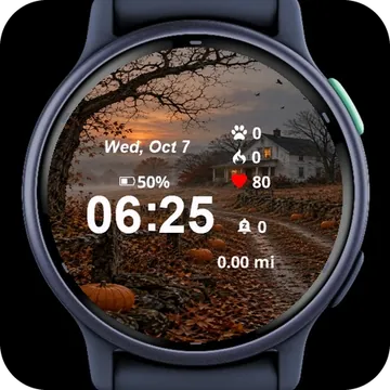 Dirt Path Leading House Pumpkins Garmin watch face preview