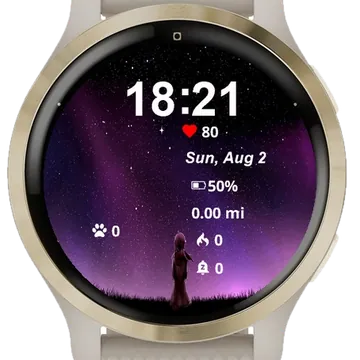 Dog Standing Grass Looking Stars Garmin watch face preview