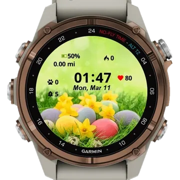 Easter eggs and daffodils flowers Garmin watch face preview