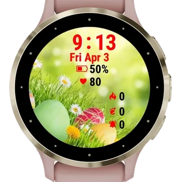 Easter Eggs Grass Flowers Garmin watch face preview