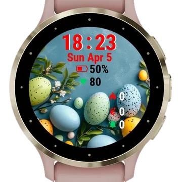 Easter Eggs Green Leaves Garmin watch face preview
