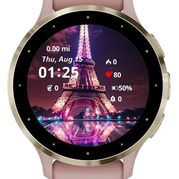 Eiffel Tower Neon Garmin watch face preview