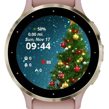 Festive Christmas Scene with Snowfall Garmin watch face preview