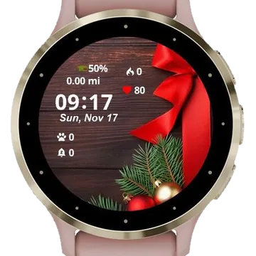 Festive Red Ribbon and Ornaments Garmin watch face preview