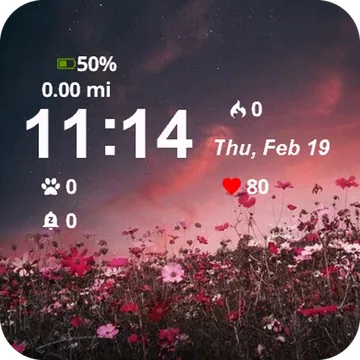 Field Flowers Under Pink Sky Garmin watch face preview