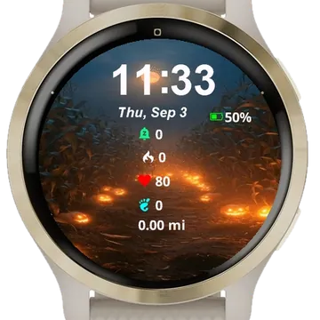 Field Pumpkins Glowing Lights Middle Garmin watch face preview