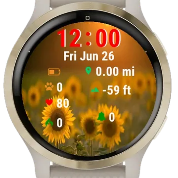 Field Sunflowers Sun Setting Garmin watch face preview