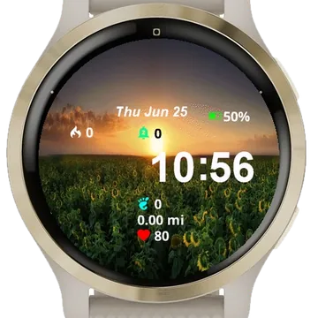Field Sunflowers Sunset Garmin watch face preview