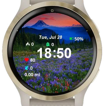 Field Wildflowers Mountain Garmin watch face preview