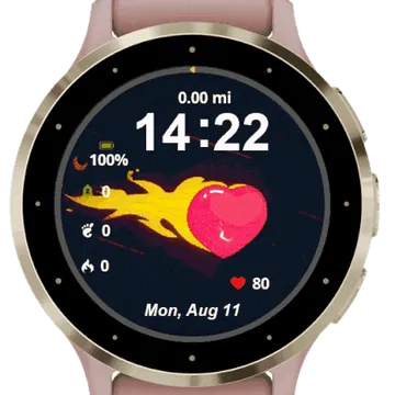 Flame Heart Garmin watch face preview