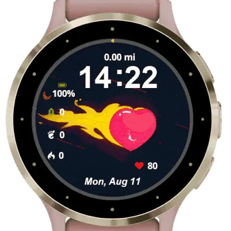 Flame Heart Garmin watch face preview