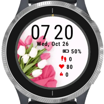 Flat Lay Pink White Tulips Garmin watch face preview