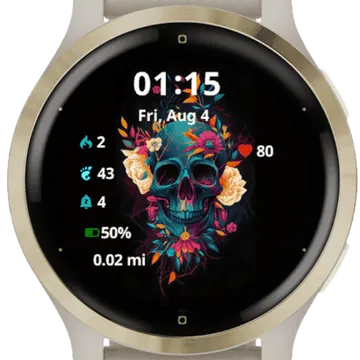 Flower Skull Garmin watch face preview