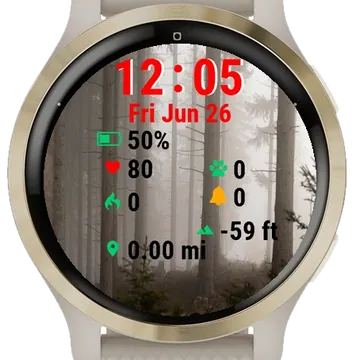 Foggy Forest Filled Tall Trees Garmin watch face preview