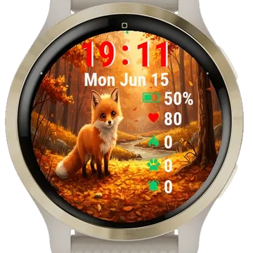 Fox Forest Autumn Leaves Garmin watch face preview