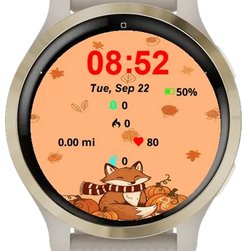 Fox Sitting Top Pumpkins Leaves Garmin watch face preview