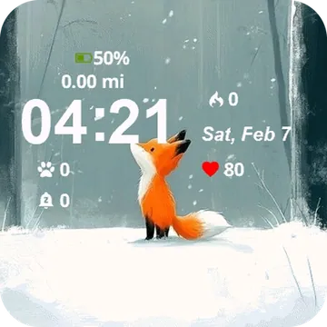 Fox Snow Trees Snow Garmin watch face preview