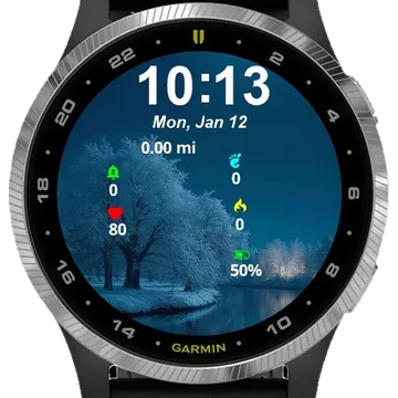 Full Moon Over Lake Trees Garmin watch face preview