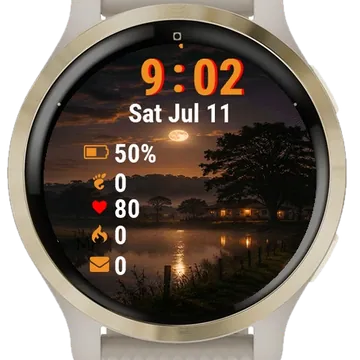 Full Moon Sky Over Body Water Garmin watch face preview