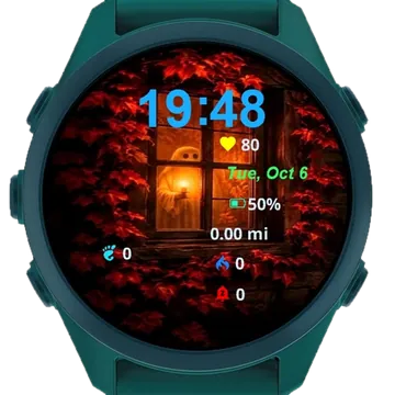 Ghost Window House Red Leaves Garmin watch face preview