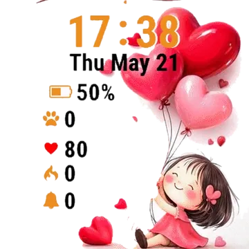 Girl Holding Balloons Heart Garmin watch face preview
