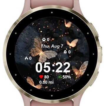 Gold Butterfly Garmin watch face preview