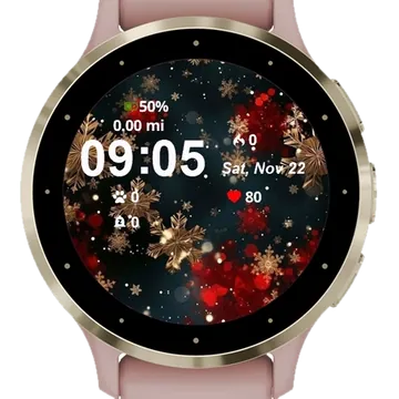 Gold Snowflakes Red Garmin watch face preview