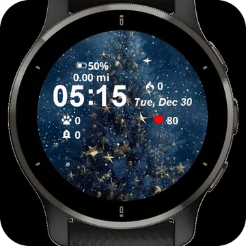 Gold Stars Snow Garmin watch face preview
