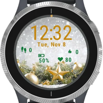 Golden Balls Stars Xmas Garmin watch face preview