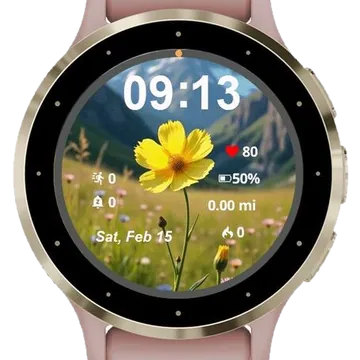 Golden Blossom in the Valley Garmin watch face preview