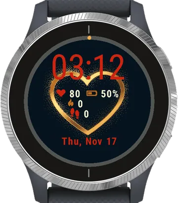 Golden Glitter Heart Garmin watch face preview