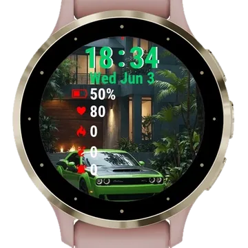 Green Car Parked Front Garmin watch face preview