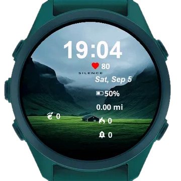 Green Field Mountains House Garmin watch face preview