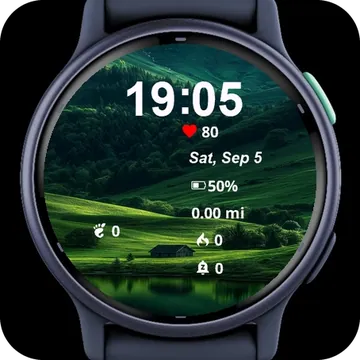 Green Field Trees Grass Garmin watch face preview
