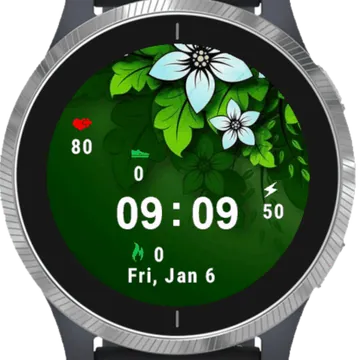 Green Flowers Garmin watch face preview