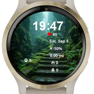 Green Moss Covered Stairway Leading Up Garmin watch face preview