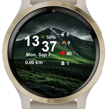 Green Mountain Dark Clouds Garmin watch face preview
