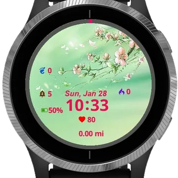 Green Nature Flowers Garmin watch face preview