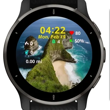 Green rock on the sea Garmin watch face preview