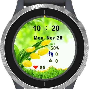 Green Spring Tulips Garmin watch face preview