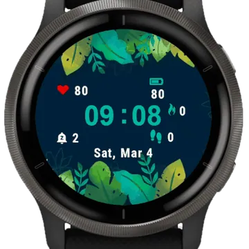 Green Tropical Leaves Garmin watch face preview