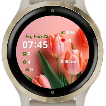 Green Tulips Flowers Garmin watch face preview