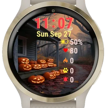 Group Carved Pumpkins Sitting Garmin watch face preview