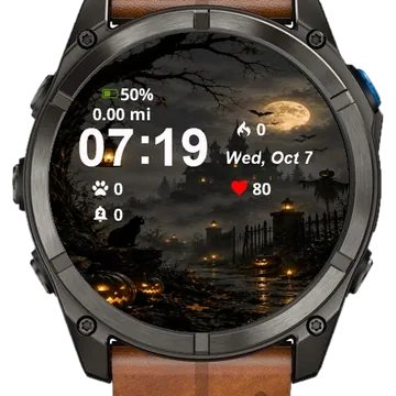 Halloween Night Scene Castle Garmin watch face preview