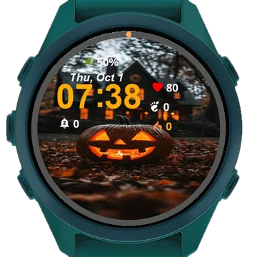 Halloween Pumpkin Sitting Leaves Garmin watch face preview