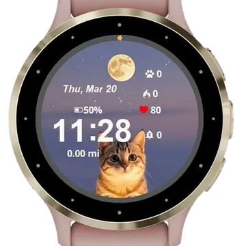 Happy Cat Look At Moon Garmin watch face preview