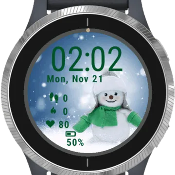 Happy Green Snowman Garmin watch face preview