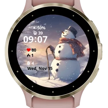 Happy Snowman Garmin watch face preview